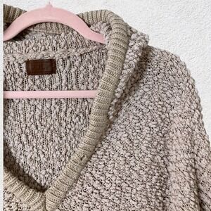 Anthropologie POL Popcorn Knit Sweater Women L Beige Tan Pullover V-Neck‎ Hoodie